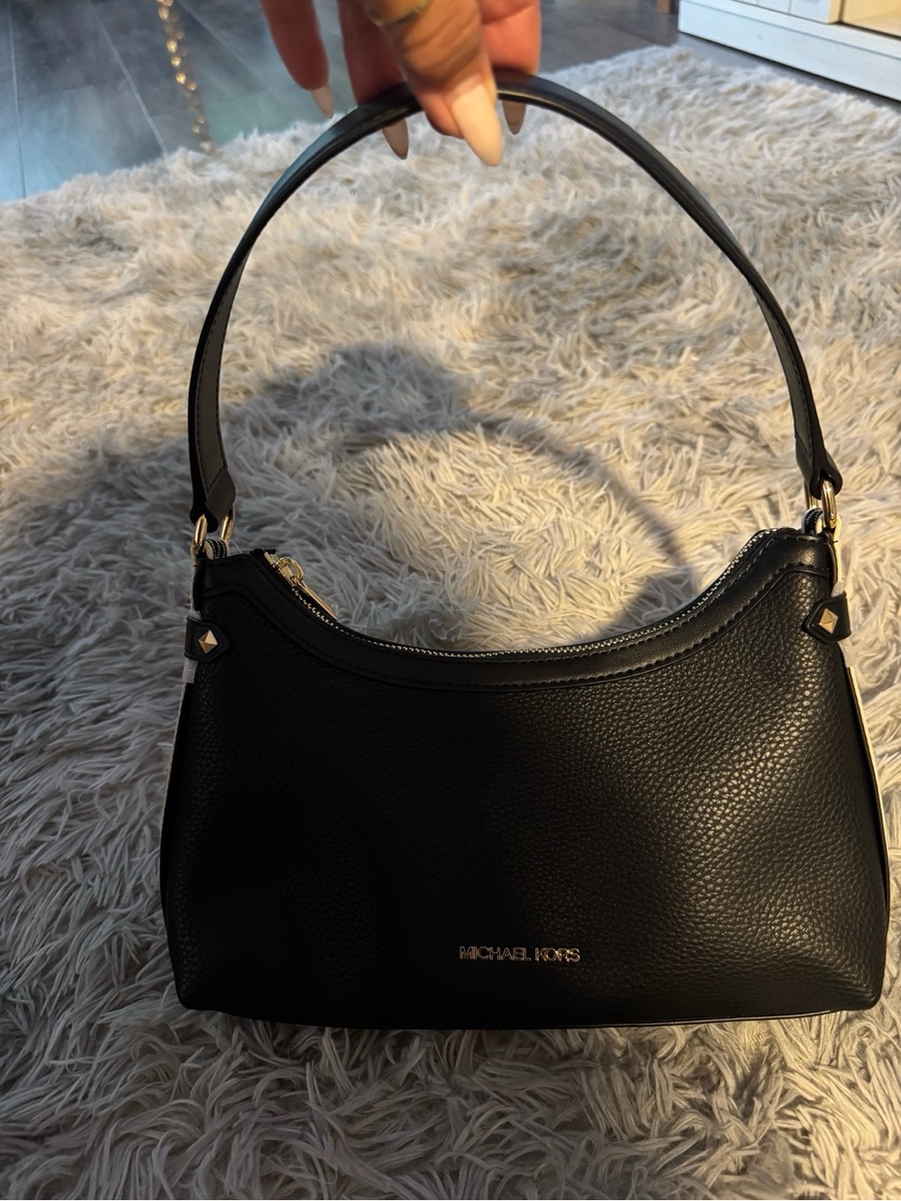 NWT Michael Kors Black Pebbled Shoulder Hobo Bag with Gold Hardware